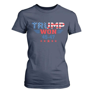 Trump Won 2024 T Shirt For Women 45 47 President American Flag Patriotic TS09 Navy Print Your Wear