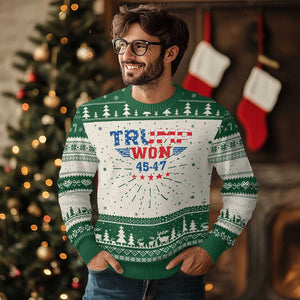 Trump Won 2024 Ugly Christmas Sweater 45 47 President American Flag Patriotic TS09 Green Print Your Wear