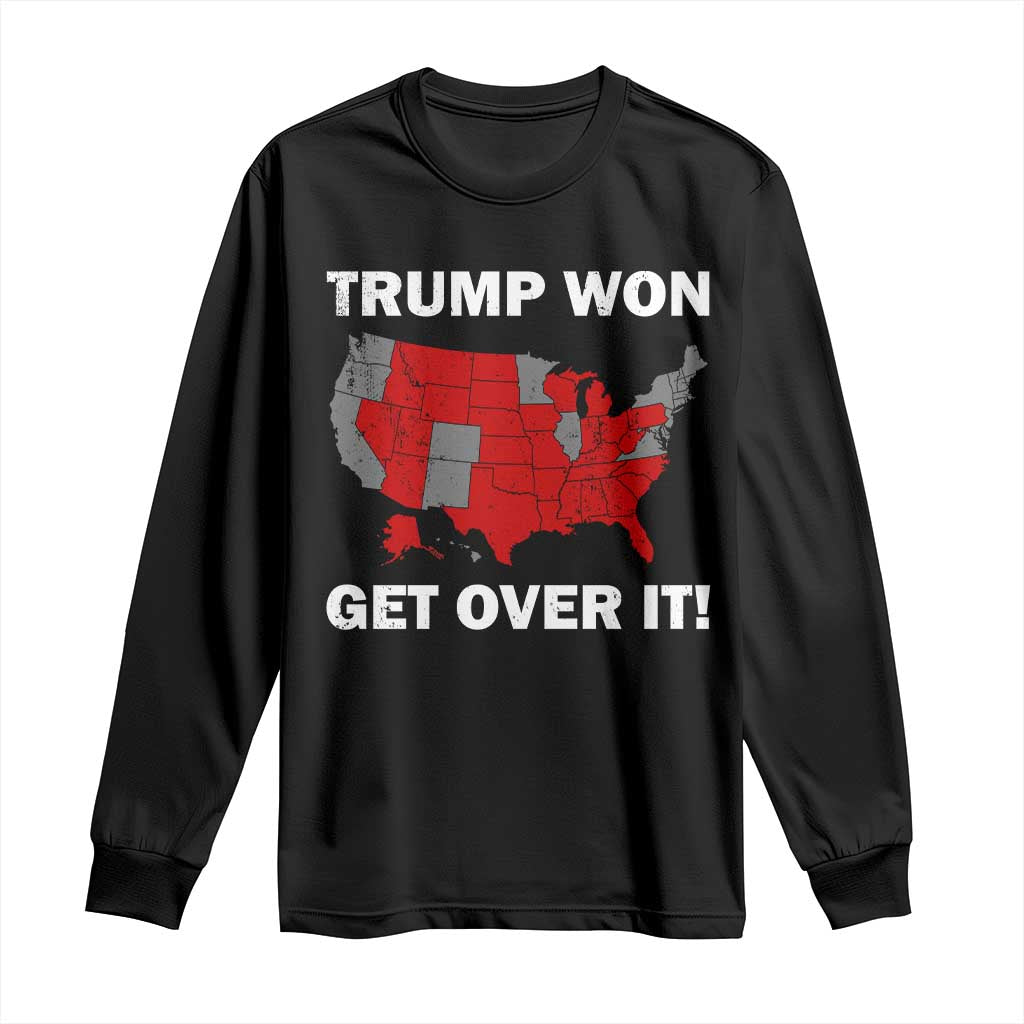 Trump Won 2024 Long Sleeve Shirt Trump Election Map 2024 Get Over It TS09 Black Print Your Wear