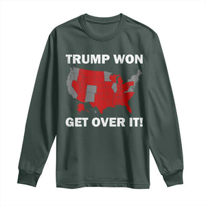 Trump Won 2024 Long Sleeve Shirt Trump Election Map 2024 Get Over It TS09 Dark Forest Green Print Your Wear