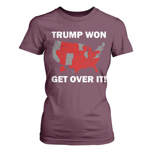 Trump Won 2024 T Shirt For Women Trump Election Map 2024 Get Over It TS09 Maroon Print Your Wear