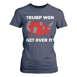 Trump Won 2024 T Shirt For Women Trump Election Map 2024 Get Over It TS09 Navy Print Your Wear