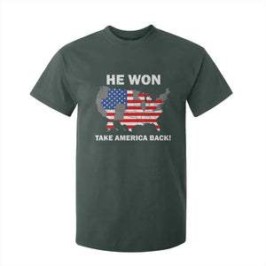 Trump Won 2024 T Shirt For Kid Trump Election Map 2024 He Won Take America Back TS09 Dark Forest Green Print Your Wear