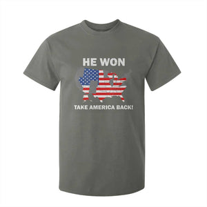 Trump Won 2024 T Shirt For Kid Trump Election Map 2024 He Won Take America Back TS09 Military Green Print Your Wear