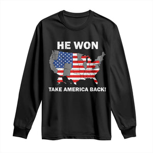 Trump Won 2024 Long Sleeve Shirt Trump Election Map 2024 He Won Take America Back TS09 Black Print Your Wear