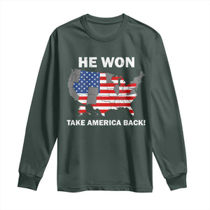 Trump Won 2024 Long Sleeve Shirt Trump Election Map 2024 He Won Take America Back TS09 Dark Forest Green Print Your Wear