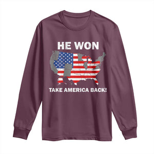 Trump Won 2024 Long Sleeve Shirt Trump Election Map 2024 He Won Take America Back TS09 Maroon Print Your Wear