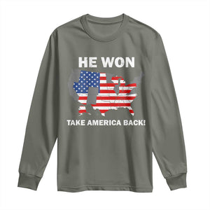 Trump Won 2024 Long Sleeve Shirt Trump Election Map 2024 He Won Take America Back TS09 Military Green Print Your Wear