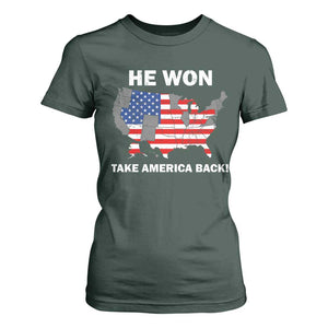 Trump Won 2024 T Shirt For Women Trump Election Map 2024 He Won Take America Back TS09 Dark Forest Green Print Your Wear