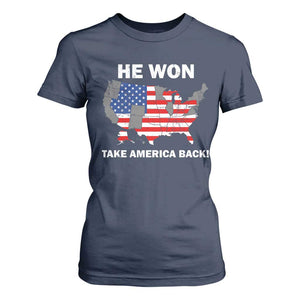 Trump Won 2024 T Shirt For Women Trump Election Map 2024 He Won Take America Back TS09 Navy Print Your Wear