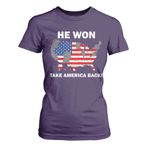 Trump Won 2024 T Shirt For Women Trump Election Map 2024 He Won Take America Back TS09 Purple Print Your Wear