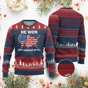 Trump Won 2024 Ugly Christmas Sweater Trump Election Map 2024 He Won Take America Back TS09 Burgundy Print Your Wear