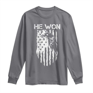 Trump Won 2024 Long Sleeve Shirt He Won Patriotic America Flag Eagle TS09 Charcoal Print Your Wear