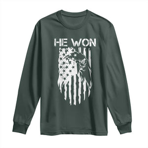 Trump Won 2024 Long Sleeve Shirt He Won Patriotic America Flag Eagle TS09 Dark Forest Green Print Your Wear