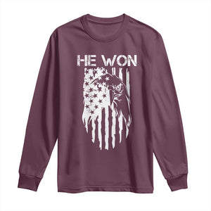 Trump Won 2024 Long Sleeve Shirt He Won Patriotic America Flag Eagle TS09 Maroon Print Your Wear