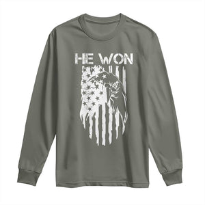 Trump Won 2024 Long Sleeve Shirt He Won Patriotic America Flag Eagle TS09 Military Green Print Your Wear