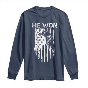 Trump Won 2024 Long Sleeve Shirt He Won Patriotic America Flag Eagle TS09 Navy Print Your Wear