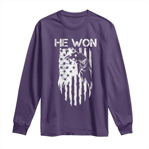 Trump Won 2024 Long Sleeve Shirt He Won Patriotic America Flag Eagle TS09 Purple Print Your Wear