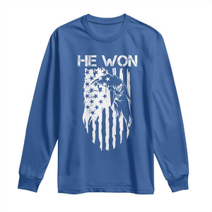 Trump Won 2024 Long Sleeve Shirt He Won Patriotic America Flag Eagle TS09 Royal Blue Print Your Wear