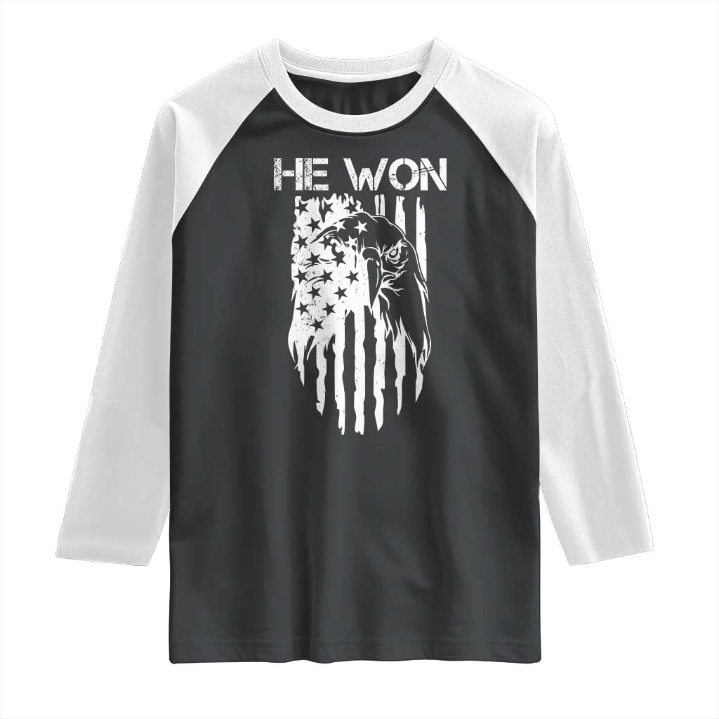 Trump Won 2024 Raglan Shirt He Won Patriotic America Flag Eagle TS09 Black White Print Your Wear