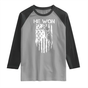 Trump Won 2024 Raglan Shirt He Won Patriotic America Flag Eagle TS09 Sport Gray Black Print Your Wear