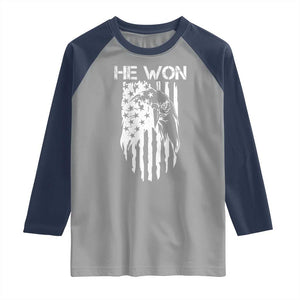 Trump Won 2024 Raglan Shirt He Won Patriotic America Flag Eagle TS09 Sport Gray Navy Print Your Wear