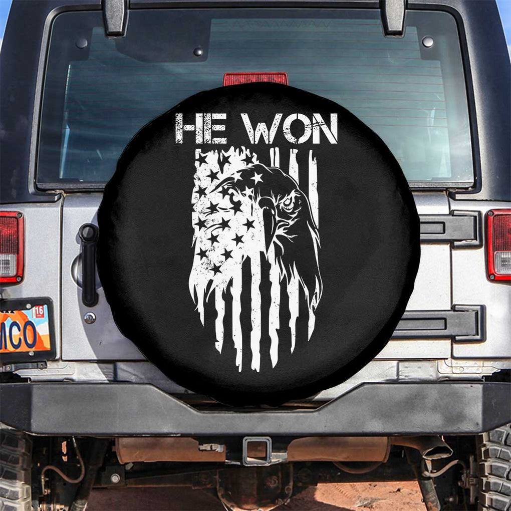 Trump Won 2024 Spare Tire Cover He Won Patriotic America Flag Eagle TS09 No hole Black Print Your Wear