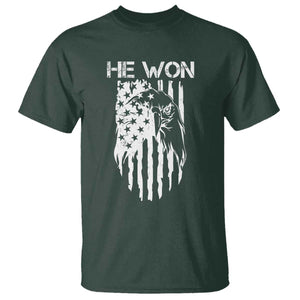 Trump Won 2024 T Shirt He Won Patriotic America Flag Eagle TS09 Dark Forest Green Print Your Wear