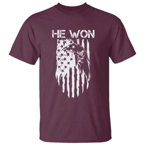 Trump Won 2024 T Shirt He Won Patriotic America Flag Eagle TS09 Maroon Print Your Wear