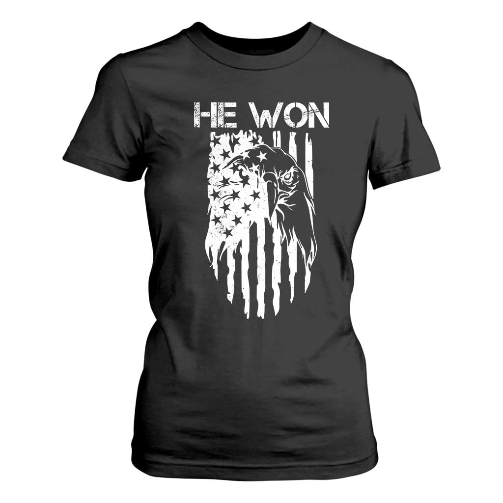 Trump Won 2024 T Shirt For Women He Won Patriotic America Flag Eagle TS09 Black Print Your Wear