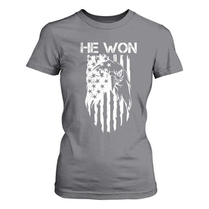 Trump Won 2024 T Shirt For Women He Won Patriotic America Flag Eagle TS09 Charcoal Print Your Wear