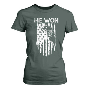 Trump Won 2024 T Shirt For Women He Won Patriotic America Flag Eagle TS09 Dark Forest Green Print Your Wear