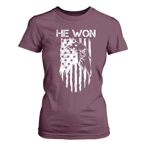 Trump Won 2024 T Shirt For Women He Won Patriotic America Flag Eagle TS09 Maroon Print Your Wear