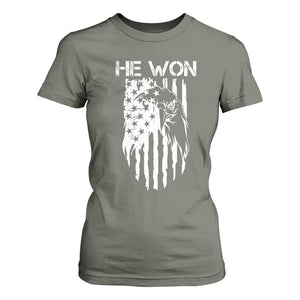 Trump Won 2024 T Shirt For Women He Won Patriotic America Flag Eagle TS09 Military Green Print Your Wear