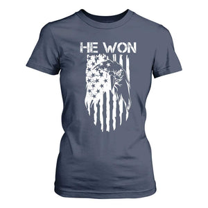 Trump Won 2024 T Shirt For Women He Won Patriotic America Flag Eagle TS09 Navy Print Your Wear