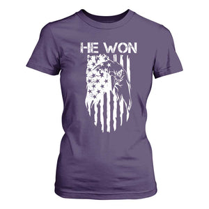 Trump Won 2024 T Shirt For Women He Won Patriotic America Flag Eagle TS09 Purple Print Your Wear