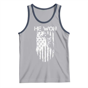 Trump Won 2024 Tank Top He Won Patriotic America Flag Eagle TS09 Athletic Heather Navy Print Your Wear