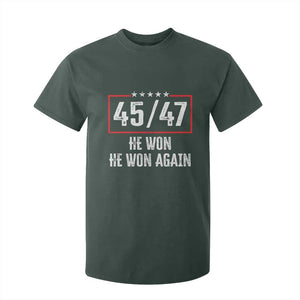 Trump Won 2024 T Shirt For Kid 45 47 He Won He Won Again TS09 Dark Forest Green Print Your Wear