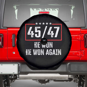 Trump Won 2024 Spare Tire Cover 45 47 He Won He Won Again TS09 Black Print Your Wear