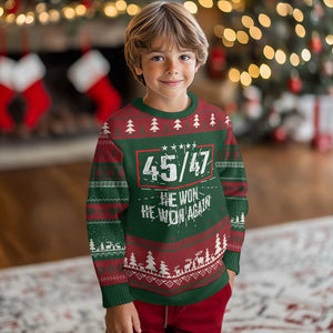 Trump Won 2024 Ugly Christmas Sweater 45 47 He Won He Won Again TS09 Christmas Print Your Wear