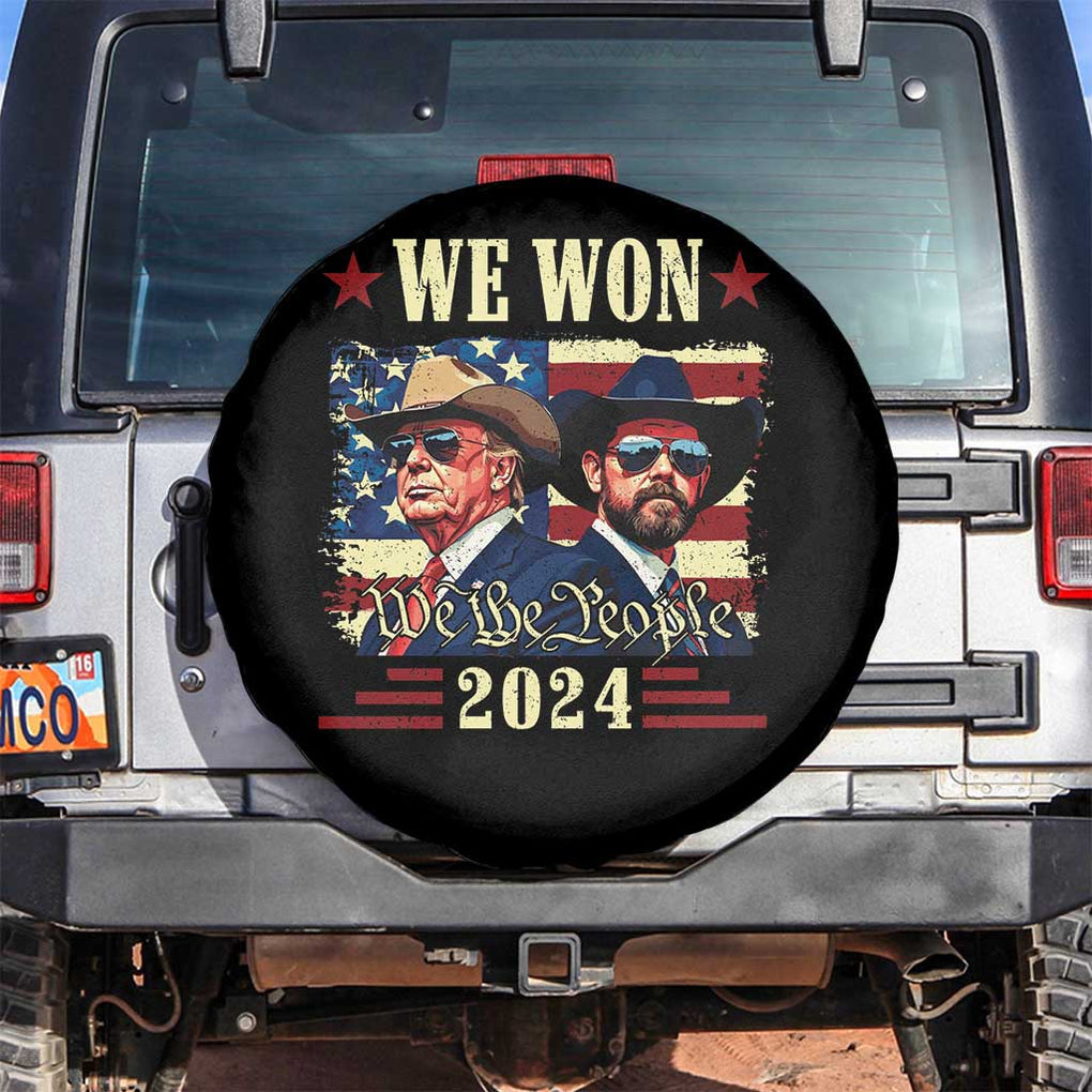 Trump Vance Cowboy We Won 2024 Spare Tire Cover TS09 No hole Black Print Your Wear