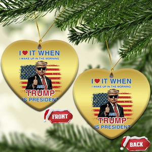 Trump 2024 Christmas Ornament I Love It When I Wake Up In The Morning And Trump Is President TS09 Heart Gold Print Your Wear