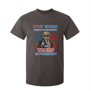 Trump 2024 T Shirt For Kid I Love It When I Wake Up In The Morning And Trump Is President TS09 Dark Chocolate Print Your Wear