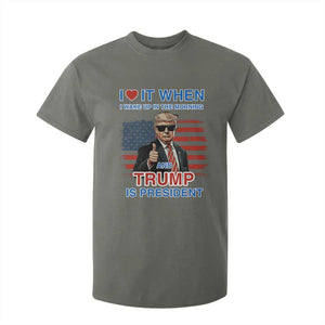 Trump 2024 T Shirt For Kid I Love It When I Wake Up In The Morning And Trump Is President TS09 Military Green Print Your Wear