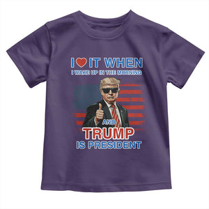 Trump 2024 Toddler T Shirt I Love It When I Wake Up In The Morning And Trump Is President TS09 Purple Print Your Wear