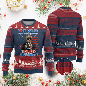 Trump 2024 Ugly Christmas Sweater I Love It When I Wake Up In The Morning And Trump Is President TS09 Burgundy Print Your Wear