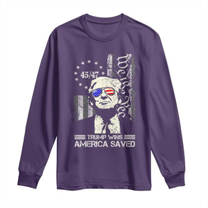 Trump Wins America Saved Long Sleeve Shirt TS09 Purple Print Your Wear