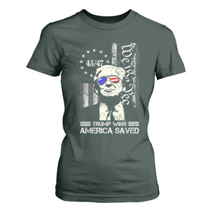 Trump Wins America Saved T Shirt For Women TS09 Dark Forest Green Print Your Wear