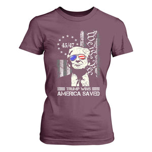 Trump Wins America Saved T Shirt For Women TS09 Maroon Print Your Wear