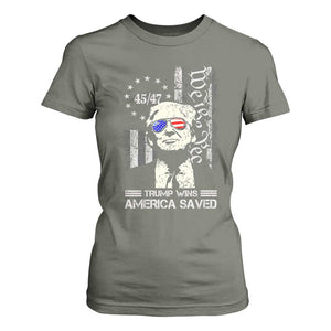 Trump Wins America Saved T Shirt For Women TS09 Military Green Print Your Wear